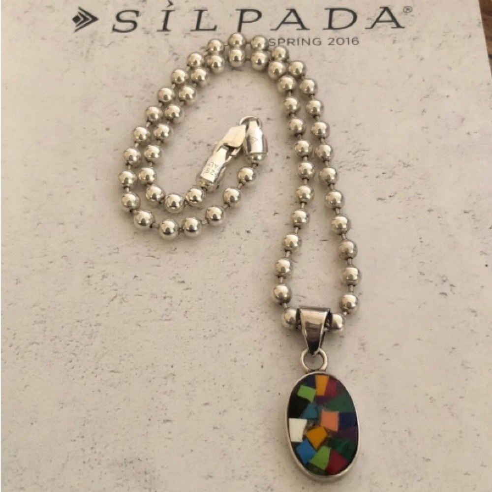 Vintage Silpada Sterling Silver Mosaic Pendant Necklace